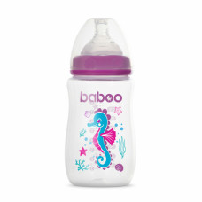 Пляшечка для годування BABOO Антиколікова, 250 мл, фіолетова, Sea Life, +3 міс.