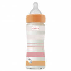 Пляшечка скло Chicco Well-Being Colors 0+, 240мл, соска силікон, pink (28721.11)