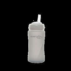 Скляна пляшка з трубочкою для пиття з силіконовим захистом Everyday Baby 240 мл, Колір світло-сірий