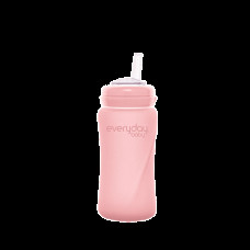 Скляна пляшка з трубочкою для пиття з силіконовим захистом Everyday Baby 240 мл Колір рожевий